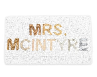 MRS. (LAST NAME)  Half Barrel Custom Beaded Clutch – Medium