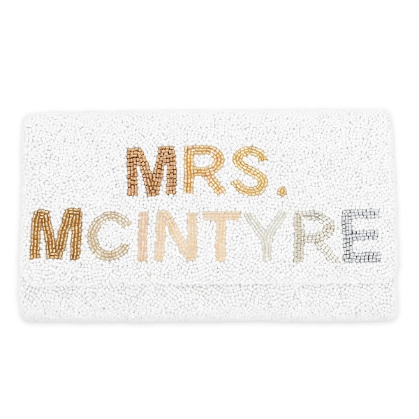 MRS. (LAST NAME)  Half Barrel Custom Beaded Clutch – Medium