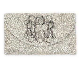 Crescent Flap Custom Beaded Monogram Clutch
