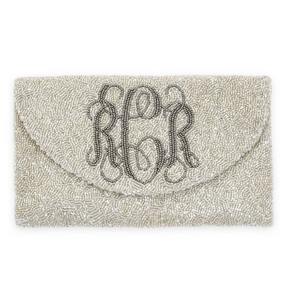 Beaded monogram clutch hotsell