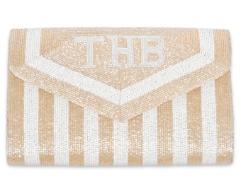 Envelope Custom Beaded Stripe Monogram Clutch