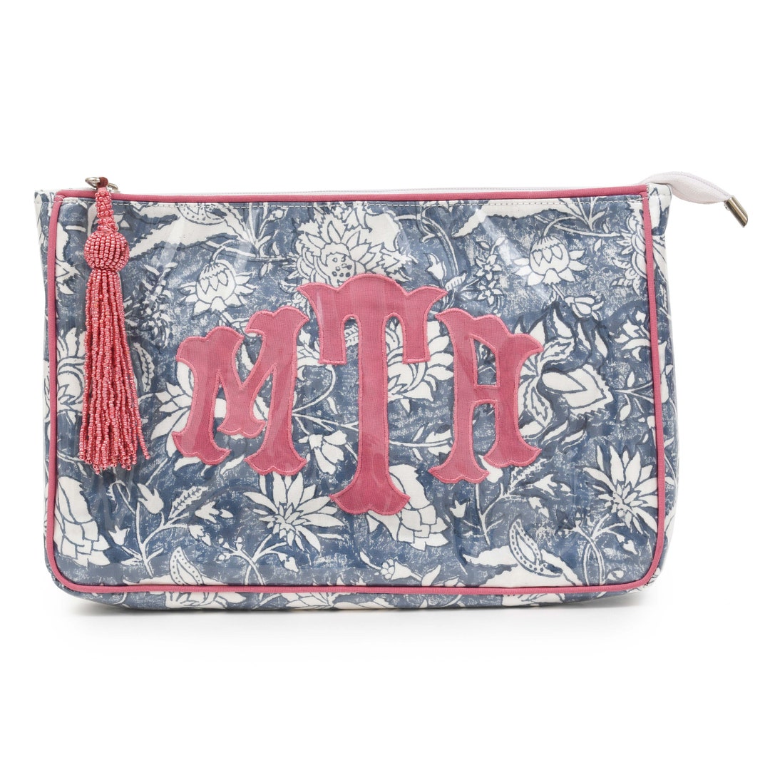 Monogram Case Block Print Monogram Travel Case - Indigo | Fuchsia - Etsy