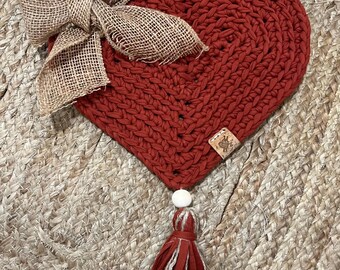 Crochet Heart Wall Hanging: Rustic Boho Decor with Burlap Bow