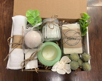Handmade Spa Gift Box: Lavender Soap, Candle & Lotion