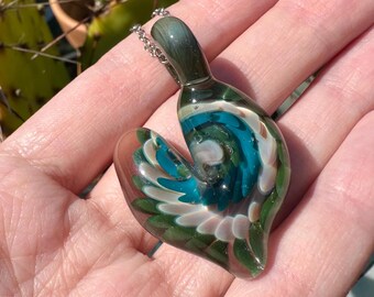 Glass Heart Pendant - Hand Blown Color Implosion Borosilicate Handmade Jewelry