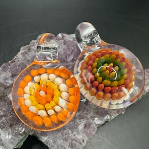 Glass Hand Blown Pendant Fall Themed Implosion Set of Two | Borosilicate Handmade Jewelry