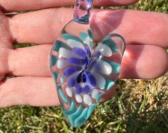 Hand Blown Glass Heart Pendant - Handmade Borosilicate Glow-in-the-Dark Color Implosion Jewelry