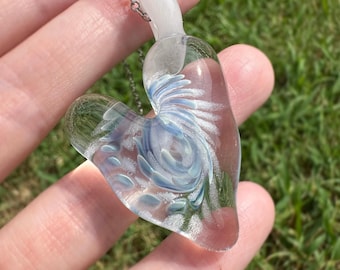 Glass Hand Blown Heart Pendant Handmade Borosilicate Glow-in-the-Dark Implosion - Unique Jewelry