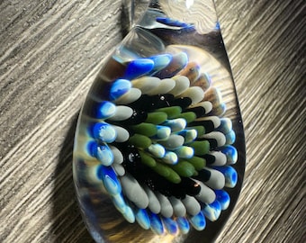 Glass Hand Blown Pendant Teardrop Implosion Borosilicate Handmade Art Jewelry