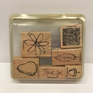 オールナチュラル - Stampin' Up! - フラワーリーフ エイコーン ペア - Thank You - 木製マウントラバースタンプセット - 廃盤