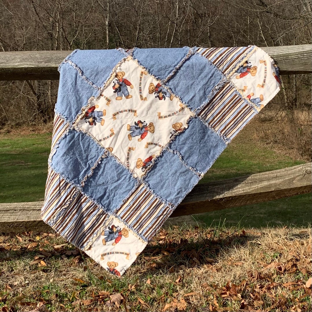 Blue Jean Teddy Rag Quilt Baby Quilt Teddy Bear Quilt Etsy