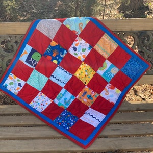 In The Ocean Quilt - Baby Quilt - Baby Blanket - Ocean Creatures - Bubbles Squiggles - Fish Seahorse Jellyfish - Under the Sea Fun & Bright