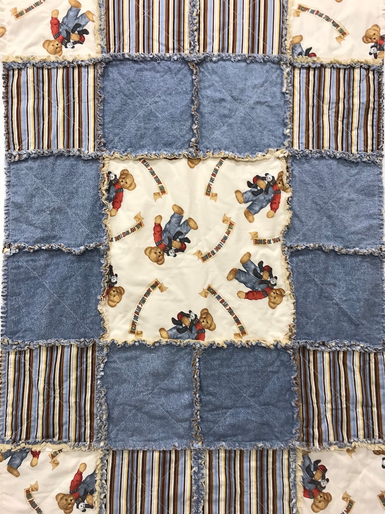 Blue Jean Teddy Rag Quilt Baby Quilt Teddy Bear Quilt Etsy