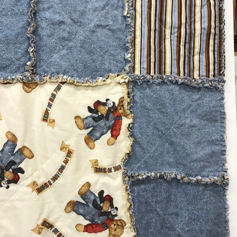 Blue Jean Teddy Rag Quilt Baby Quilt Teddy Bear Quilt Baby Blanket Baby