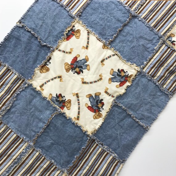 blue jean teddy bear blanket