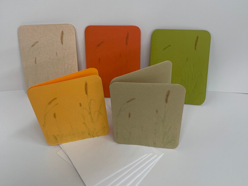 Blank Note Cards Reeds Bulrush Reedmace Raupo Punks Autumn Wheat Set of 5 Cards with Envelopes 5.5 x 4.25 Cattails Embossed Cards