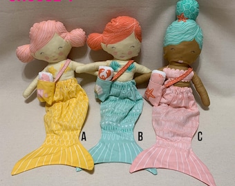 Muñecas de Sirena - Muñecas de Algodón Suave - Muñecas con Colas de Sirena, Bolsas de Tela y Amigo - Juegos de Muñecas de Sirena - Lavables - Terminadas