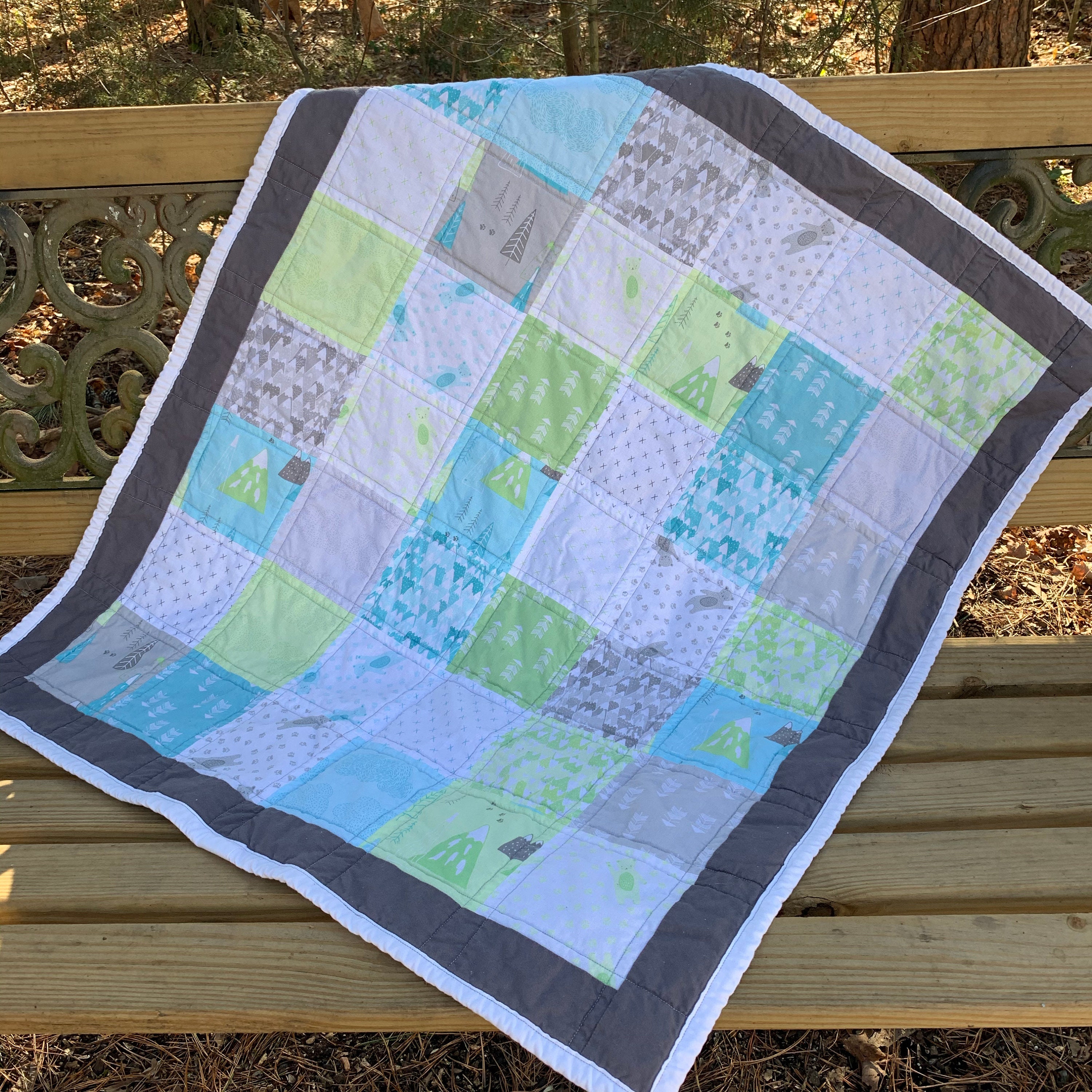 Bear Mountain Quilt Baby Quilt Baby Blanket Bears Mountains Trees Bear