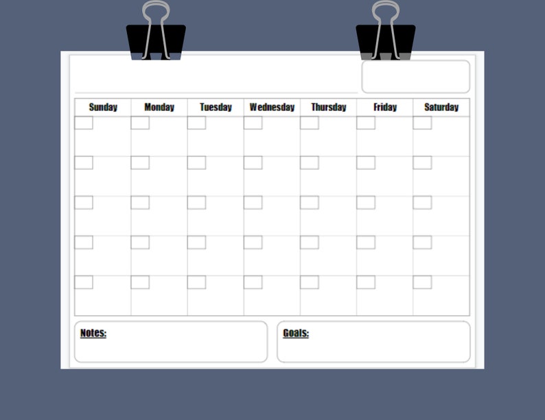 blank calendar printable template 85 x 11 instant