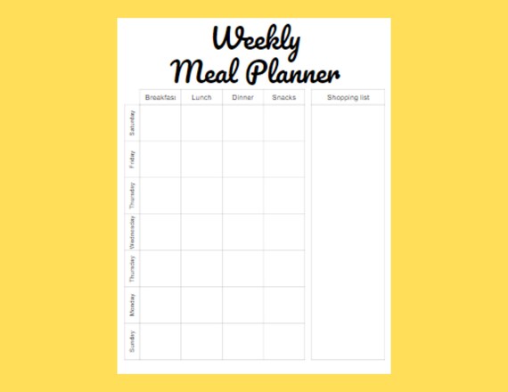 weekly meal planner printable template instant download etsy