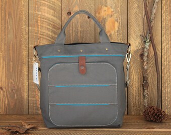 Dark Grey Canvas Diaper Bag, Messenger Diaper Bag