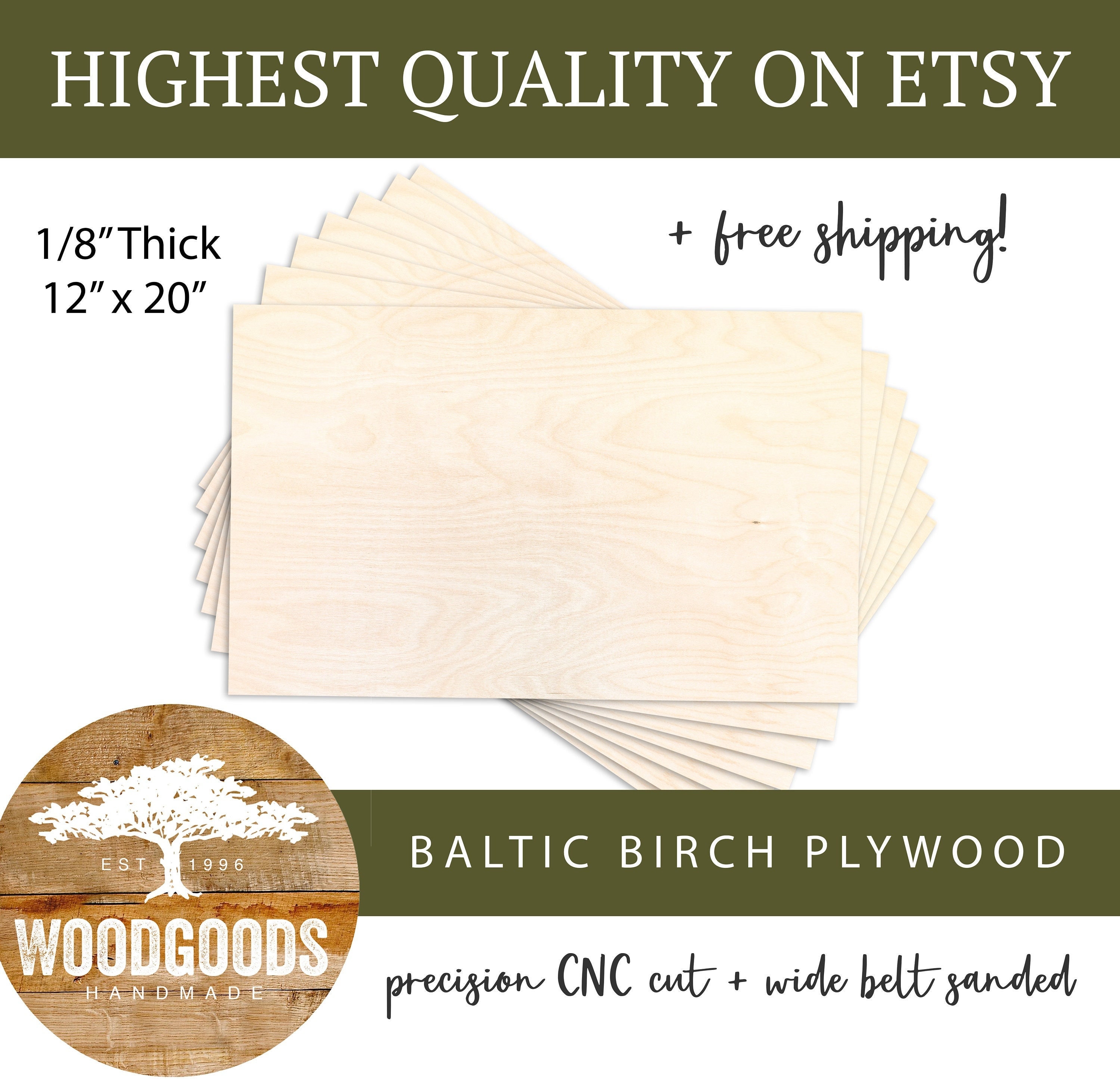 Baltic Birch Plywood, 3 mm 1/8 x 12 x 20 Inch Craft Wood, Pack of