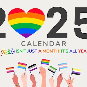 Pride Calendar 2025 – LGBTQIA+ Monthly Wall Calendar with Rainbow Heart Design – Digital Download