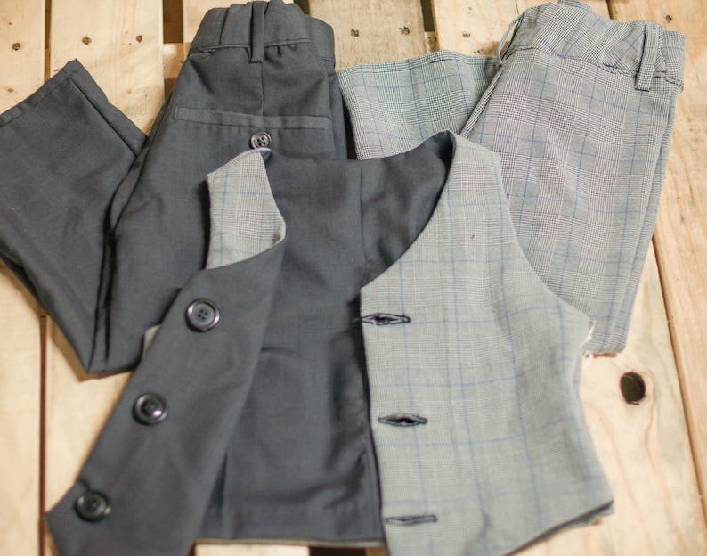 Reversible Dress Suit Vest and Two Pairs Pants Toddler Size 3T Handmade Recycled Materials Free Shipping!! SUIT VEST and Dress PANTS
