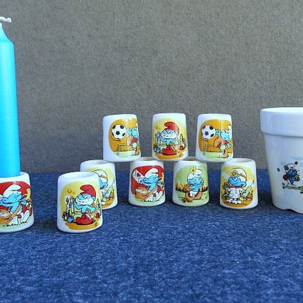 10 Smurf candleholders with smurf planter / funny design / Germany / 1980s