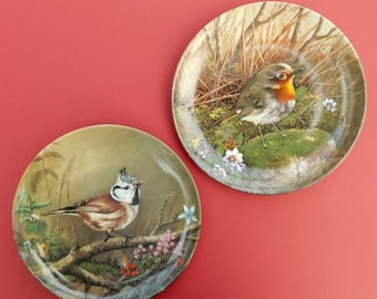 Zwei Vogel Porzellan Wandteller Rotkehlchen und Haubenmeise / Unsere kleine Vogelwelt / Karl Heins Boese / Tirschenreuth / Deutschland / 1990 - 1991