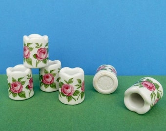 6 mini bougeoirs roses roses / design amusant / Allemagne de l'ouest / Années 1970