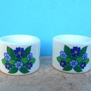2 candle holders funny design / CHERIE / blue flowers / West Germany / 1970s