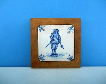 Miniatura de azulejo de cerámica azul de Delft / porcelana pintada a mano / Royal Delft attr. / Holanda / Países Bajos / vintage
