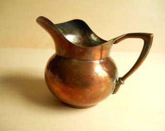 vintage copper creamer / silver plated / Art Deco / 1930s