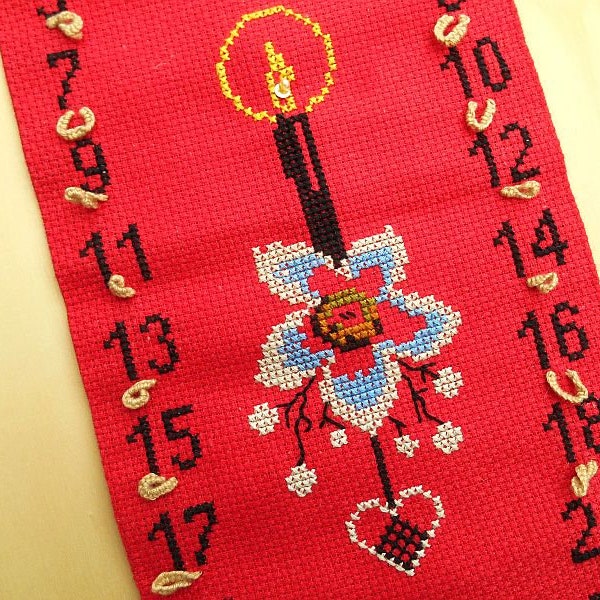 advent calender handmade embroidered cross stitch / Germany / 1970s