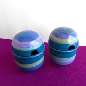ceramic jam jars condiment jars sugar pots set of 2 / VIOLA / kmk Kupfermühle 21410 / West Germany / 1987 - 1998