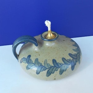 Salzglasierte Kunstkeramik Öllampe Ø 12,2 cm / signiert Studiokeramik / 1980er - 1990er Jahre