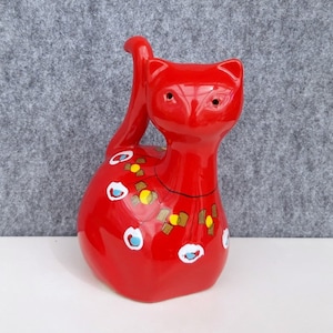 red ceramic cat coin bank / BERTONCELLO / Italy / 1960s - 1970s