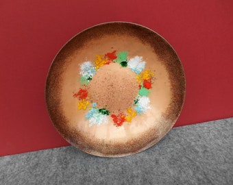 handmade multicolor enamel bowl 17.6 cm / Germany / 1960s