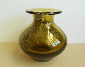 green heavy blown glass vase / Schott Zwiesel / Cristallerie Zwiesel / FLORIDA / Heinrich Löffelhardt / West Germany / 1970s