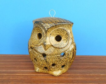 ceramic owl votive lantern hanging or standing / Japan? / 1970s