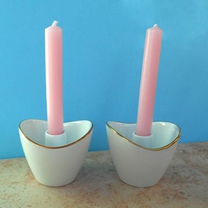 porcelain candleholders gold rim MCM / THOMAS / Germany / 1950s