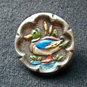 duck brooch / hand painted pewter lead free / hand made / West Germany / from 1960