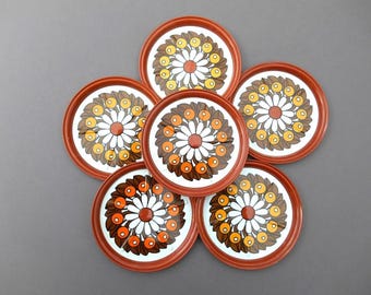 orange berries tin coasters set of 6 / West Germany / 1970s - 1980s