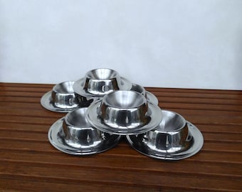 Cromargan round metal egg cups set of 6 / WMF / Wagenfeld / Germany / 1960s - 1970s
