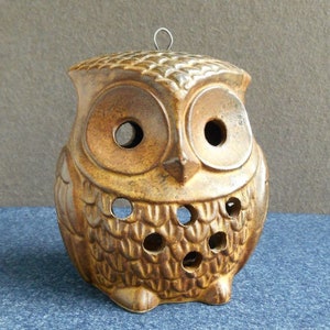 ceramic owl votive lantern hanging or standing / Japan? / 1970s