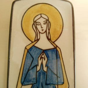 vintage ceramic saint wall plaque / Germany / mid century