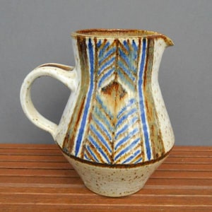 MCM stoneware jug geometric pattern / hand made / signed Marianne Starck for Michael Andersen & Son / Rønne Bornholm / Denmark / 1950s-1960s