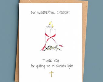 Confirmation Sponsor Thank You Card/Catholic Sponsor Card/RCIA, OCIA Sponsor Gift/Christian Thank You Card