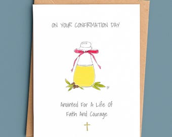 Catholic Confirmation Card: Hand-Drawn Chrism Oil Artwork, Holy Spirit Sacrament Keepsake
